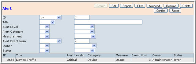 Alert Administration Definition Menu